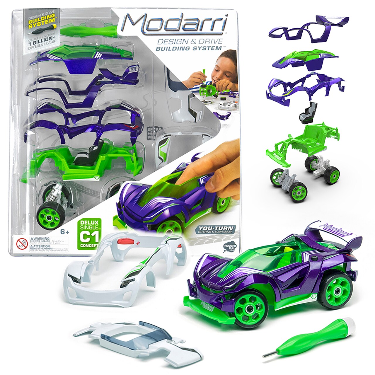 Modarri: C1 Concept Car - Deluxe Single DIY Design & Build Toy Car, Mix & Match, Customize Your Own Vehicle, Finger Driving, Collectible, Kids Ages 6+